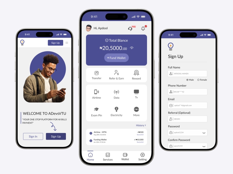 VTU Web App UI/UX Design